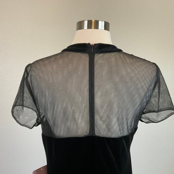 JS Collections Black Velvet Sheath Cocktail Dress Size 8 Short Sleeve Midi - Picture 8 of 13